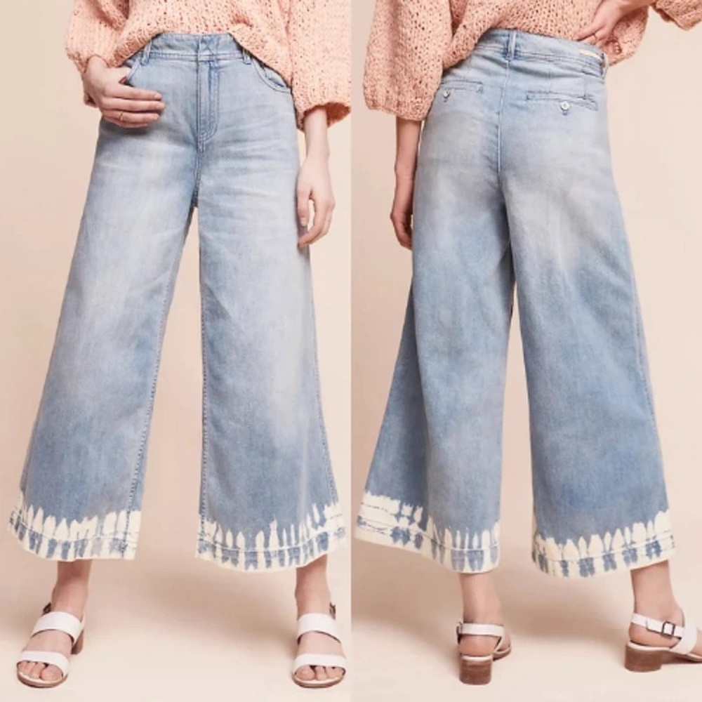 Pilcro Light Wash Wide-Leg Tie-Dye Hem Jeans